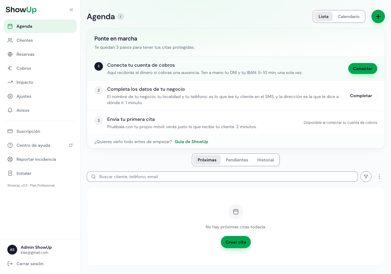 Checklist «Ponte en marcha» con los tres pasos en la agenda