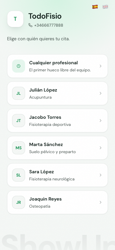 Directorio de reservas de una clínica